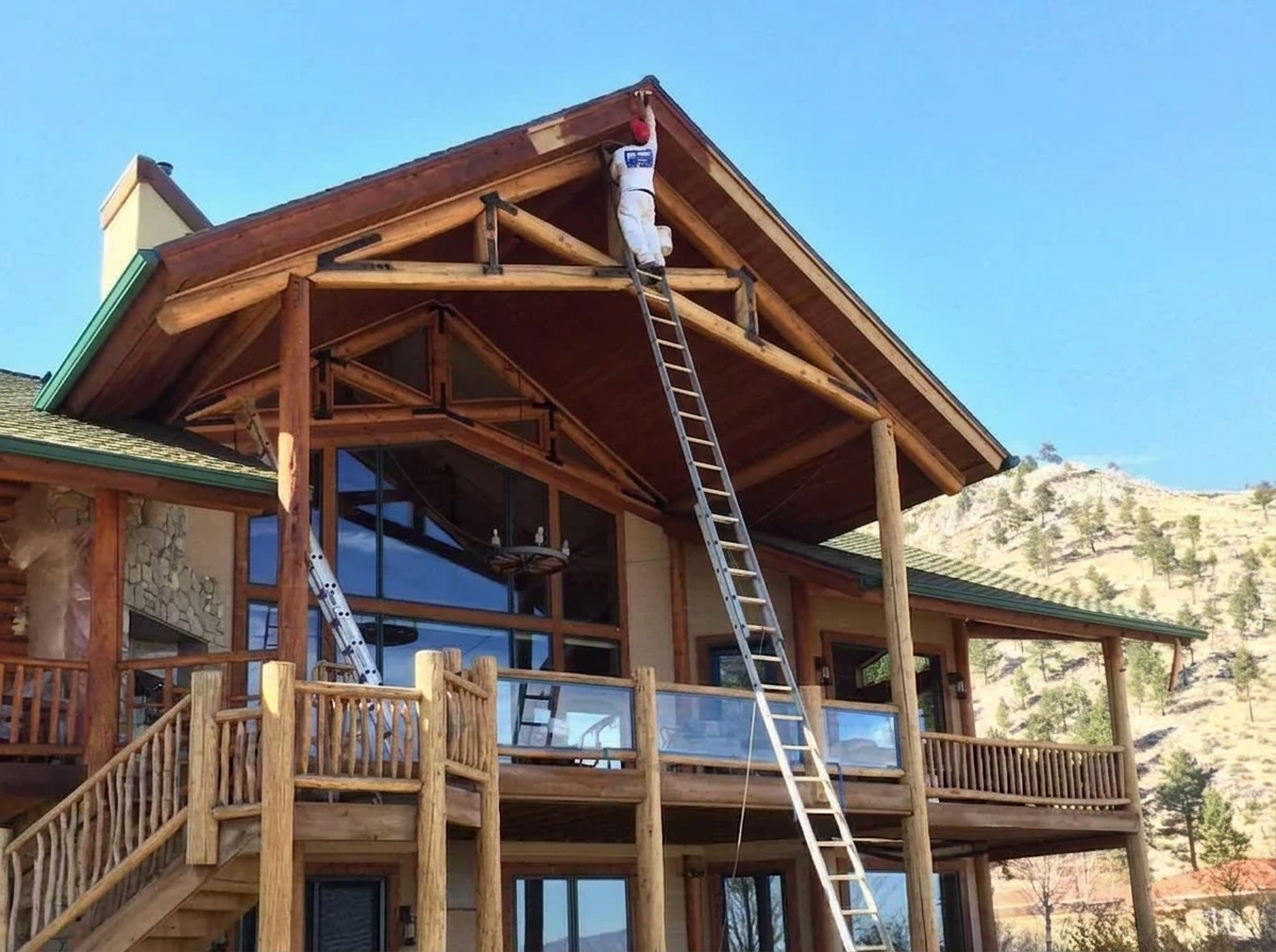 Professional painter applying a fresh coat to an upscale Reno area home at sunset